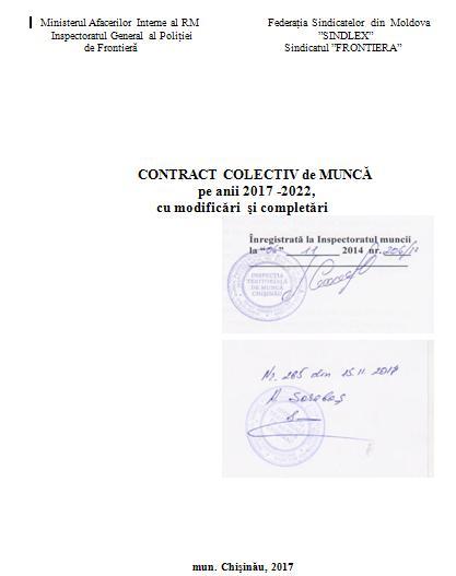 Contractul colectiv de muncă a Sindicatului &quot;FRONTIERA&quot; cu modificări şi completări